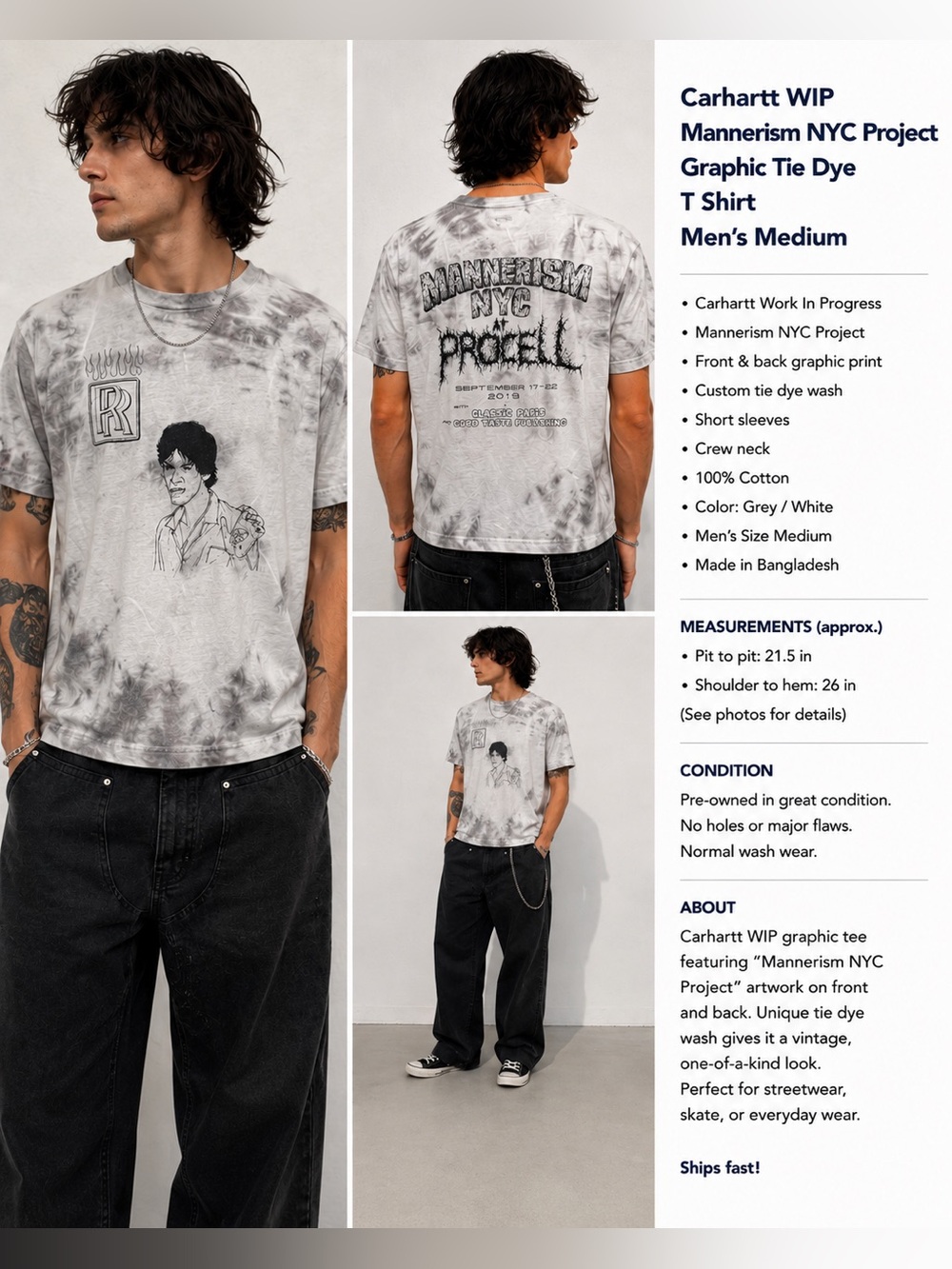 Carhartt X Procell Mannerism NYC Project Graphic Tie Dye T-Shirt Men’s Medium